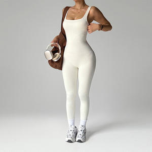 Женский бесшовный быстросохнущий комбинезон для йоги из 100% полиэстера с высокой талией, без спинки, на тонких бретелях, эластичный, для тренировок, цельный, спортивный - Product Image 1