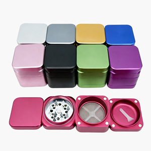 Aluminum <strong>Grinder</strong> 4-Layer Square Spice Tobacco <strong>Grinder</strong> with Pollen Sifter &amp; Scraper - Multiple Colors Available - Product Image 1