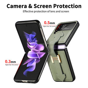 Funda plegable de piel de vaca para móvil, funda de teléfono de piel de vaca Real Grippiest para Samsung <span class=keywords><strong>Flip4</strong></span>, funda móvil con empuñadura de muñeca - Product Image 3