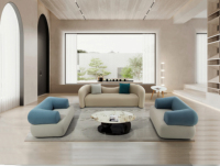Ensemble de canapé modulaire créatif moderne et table basse, revêtement en cuir synthétique, design incurvé, bureau en bois écologique