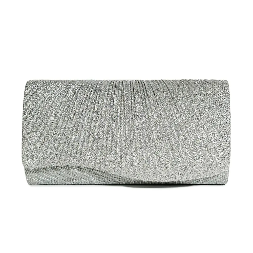 Mini bolso de mano plisado para mujer, bolsa de noche brillante con cadena diagonal, a la moda, para fiesta, 2023