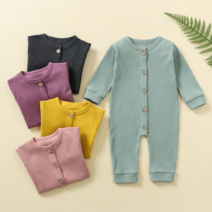 Combinaison à manches longues unisexe pour bébé, pyjama en coton uni, barboteuse pour bébé avec fermeture à boutons pour le sommeil du bébé, pour la saison de printemps - Product Image 1