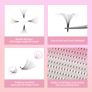 VEYES Inc. Extensions de cils <span class=keywords><strong>Camelia</strong></span> en éventail préfabriqués de haute qualité Éventails naturels à long volume et à tige courte Cils naturels faits à la main - Product Image 4