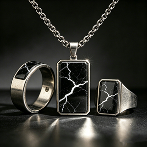 Collier pour homme en acier inoxydable avec pendentif rectangulaire géométrique, personnalisation de la bague en <span class=keywords><strong>marbre</strong></span> - Product Image 2