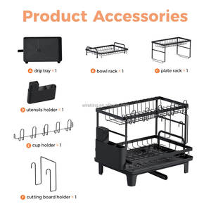 WIREKING Égouttoir à vaisselle pliable à 2 niveaux pour évier avec support pour planche à découper et porte-ustensiles - Product Image 6