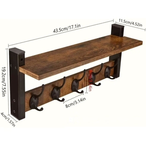 Cintres d'entrée antidérapants <span class=keywords><strong>de</strong></span> 17 pouces Cintres pour clés <span class=keywords><strong>de</strong></span> sac à main <span class=keywords><strong>Porte</strong></span>-manteaux en bois <span class=keywords><strong>Étagère</strong></span>s murales <span class=keywords><strong>avec</strong></span> crochets <span class=keywords><strong>Étagère</strong></span> flottante suspendue - Product Image 1