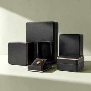 Coffret à bijoux Zebopak en cuir PU noir avec finition dorée pour bagues et colliers – Collection Cadeau de Noël – Fournisseur - Product Image 1