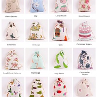 Pochette à cordon en coton-lin imprimée UV, motif dessin animé mignon, organisateur de cosmétiques et articles de voyage, vente en gros Mugwort