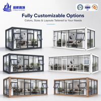 Maison préfabriquée en conteneur modulaire pliable à bas prix Maisons mobiles en verre avec fenêtre pour café ou bureau