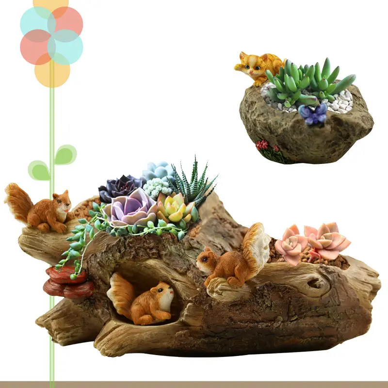 Taman Luar Ruangan Resin Pohon Akar Piring Bunga Pot Ornamen Sukulen Vas Aksesoris Rumah Ruang Tamu Figurine Dekorasi Kerajinan