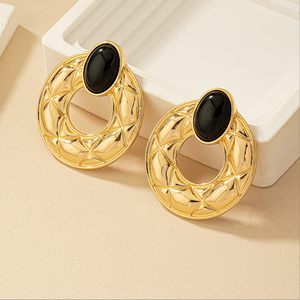 Anting-anting Juntai besar mutiara warna emas antik anting-anting menjuntai logam anting-anting drop geometris lingkaran besar perhiasan trendi wanita anak perempuan - Product Image 3