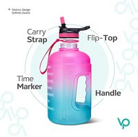 Bouteille d'eau de 2,2 L (5,5 gallons), Gourde de sport de 2 litres, Grande gourde pour adulte avec paille et poignée