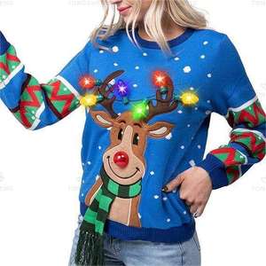 Christmas <strong>Xmas</strong> <strong>Jumper</strong> Factory Custom Women Adult Jacquard Deer Music Ugly Christmas Sweater <strong>Jumper</strong> With Led Lights - Product Image 2
