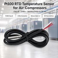 GAIMC GTS300 Pt100 Klasse B 3-Draht RTD Temperatursensor für Luftkompressor Edelstahlsonde 6x30mm Silikonkabel 1m