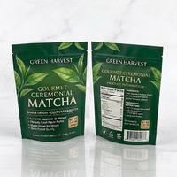 Sachets personnalisés refermables pour thé vert en poudre, emballage alimentaire, sacs en plastique à fond plat de qualité alimentaire