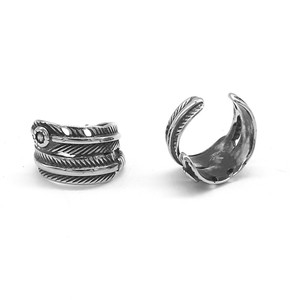 yunnique <b>Feather</b> <b>Cuff</b> Earrings Tibetan Silver Men Women Retro Studs Fashion Jewelry Guangzhou Origin - Product Image 4