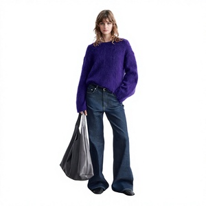 Pull en mohair pour femme, sweat-shirt personnalisé avec logo, col rond doux et moelleux, chaud, décontracté, streetwear, vêtements de luxe, vente en gros - Product Image 2