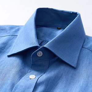 <span class=keywords><strong>Camicia</strong></span> da Lavoro in <span class=keywords><strong>Lino</strong></span> 100% OEM di Alta Qualità per <span class=keywords><strong>Uomo</strong></span>, <span class=keywords><strong>Camicia</strong></span> a Maniche Corte in <span class=keywords><strong>Lino</strong></span> Azzurro con Colletto Cubano Rilassato - Product Image 4