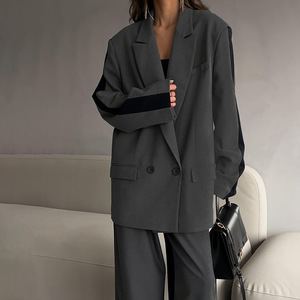 Nuevo Traje Elegante Holgado Bdbh para Mujer, Traje de Dos Piezas con Pantalones Anchos de Pierna Larga y Mangas Largas en Color Contrastante, Estilo Europeo y Americano - Product Image 4