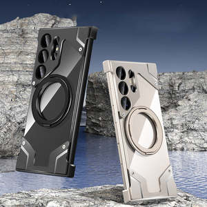 Étui de téléphone en métal sans bord magnétique de luxe pour <span class=keywords><strong>Samsung</strong></span> <span class=keywords><strong>Galaxy</strong></span> S25 S24 S23 <span class=keywords><strong>S22</strong></span> <span class=keywords><strong>Ultra</strong></span> S26, <span class=keywords><strong>coque</strong></span> en aluminium avec support, dos transparent en PC - Product Image 1