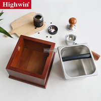 HIGHWIN Poubelle en acier inoxydable personnalisée pour café expresso Barista Knock Box Poubelle avec barre en caoutchouc