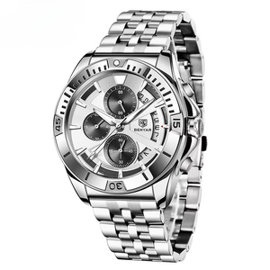 OEM ODM Men's Chronograph Quartz Watc With Calendar <b>Window</b> Brown Leather Strap 30M Waterproof Sport Casual Luminous Wristwatch - Product Image 4