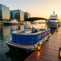 Bateau ponton de luxe en aluminium de 6,4 m (21 pieds) à moteur diesel hors-bord haute vitesse, entièrement soudé, avec toit Bimini, pour loisirs, pêche et fêtes