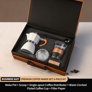 Juego de Regalo Premium de Cafetera <span class=keywords><strong>Moka</strong></span> de 5 Piezas con Taza de Vidrio, Logotipo Personalizado, Promoción Corporativa - Product Image 1