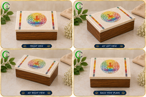 Boîte de rangement en bois avec couvercle en marbre de grès de qualité supérieure, 7 pouces, organisateur de bijoux décoratif pour coiffeuses, chambres et salons - Product Image 3
