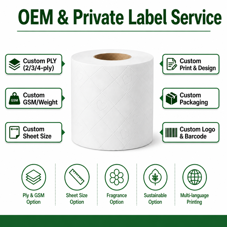 Custom Logo Disposable Toilet Paper Embossed 2-4 Ply Soft Private Label ...