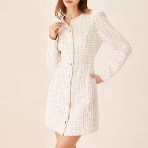 Nuevo Vestido Casual de Otoño de Alta Calidad, Estilo Old Money, Manga Larga, Cuello Redondo, Vestido Blanco Modesto - Product Image 3