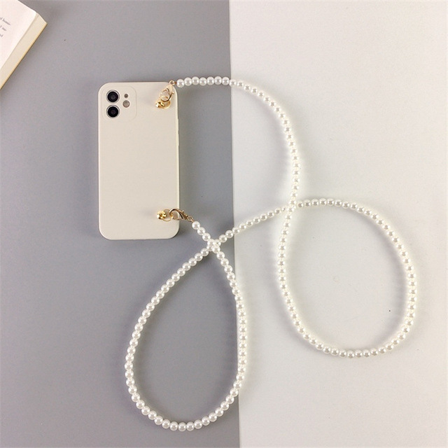 Applicable for Apple 16 Pro Max Pearl Chain Mobile Phone Case for Iphone 15 Crossbody Ins Style Soft Case 8 Anti-Drop Cover Made
