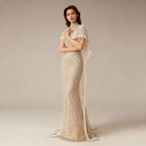 Gaun Malam Sharon Said Champagne Heavy Work Beaded Sexy Corsage Cape untuk Pesta Akhir Tahun, Mewah, Panjang, dan Meriah - Product Image 6