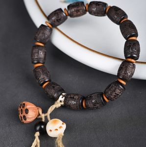 Perle de tambour en bois de santal noir petit trou chaîne de perles de bouddha gravées <span class=keywords><strong>Momofuku</strong></span> mode perles pour hommes et femmes - Product Image 3