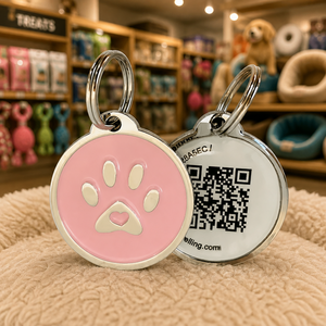 Targhetta identificativa QR Code per animali domestici, in metallo smaltato, personalizzabile OEM, per collare di cani e gatti, in lega di zinco, anti-smarrimento, con nome e tracciamento, portachiavi - Product Image 1