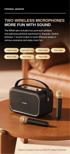 Enceinte sans fil rétro 40W avec 2 micros, système de karaoké portable en bois, autonomie de 20h, audio pour fêtes à domicile, basses profondes, vente en gros - Product Image 5