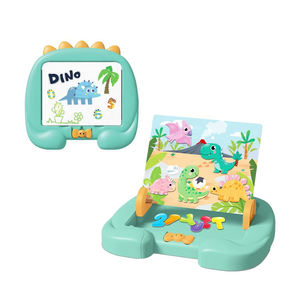 Многофункциональная мини-доска для рисования 3-в-1 Монтессори: развивающая игрушка-пазл, доска для рисования и мольберт с мультяшным динозавром для детей - Product Image 1