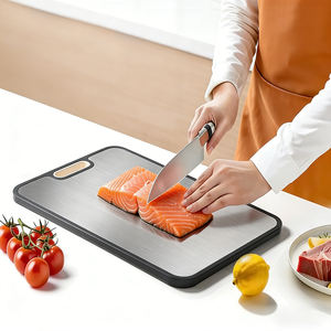 Planche à découper double face anti-contamination en acier inoxydable et fibre de blé pour la découpe séparée de viande et de légumes - Product Image 2