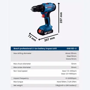 <span class=keywords><strong>Perceuse</strong></span>-<span class=keywords><strong>visseuse</strong></span> électrique <span class=keywords><strong>Bosch</strong></span> GSB 183-LI, <span class=keywords><strong>perceuse</strong></span> à percussion sans fil, sans balais, couple de 56 Nm, outils électriques multi-usages pour le bois et le métal - Product Image 6