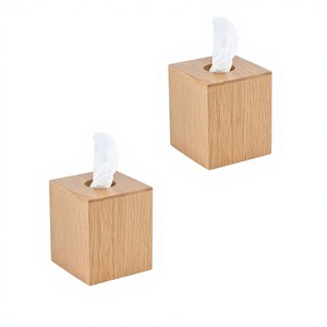 Ensemble de deux boîtes de papier de soie de forme carrée boîte à serviettes en bois faite à la main pour dessus de table et accessoires de cuisine - Product Image 1