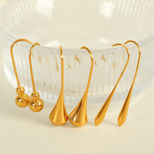 Pendientes minimalistas con forma de lágrima para mujer, joyería elegante de acero y titanio en tono dorado para uso diario - Product Image 2