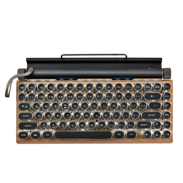 Wood Color Mechanical Gaming Keyboard Retro Typewriter Keyboard for Ipad/Laptop/Tablet Bluetooth Vintage Round Keycaps Keyboard
