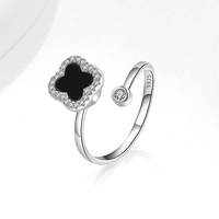 Bagues de mode pour femmes en argent sterling 925 plaqué or 18 carats, motif trèfle rotatif anti-anxiété