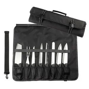 Professional Cutlery Storage Bag Culinary Knife Chefs Knife Roll Up Bag with 8 Slots and Mesh Pocket