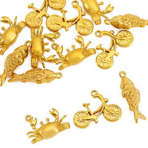 Pendentif en acier inoxydable plaqué or 18 carats en forme de vélo, poisson, crabe pour la fabrication de colliers, apprêts de bijoux, formes variées - Product Image 4