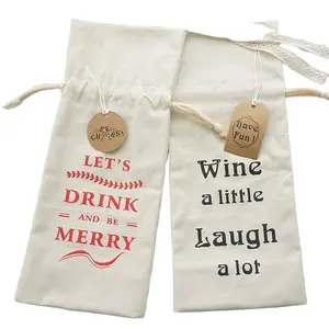 Santa Bag Packing Bags Drawstring Cotton Canvas Christmas Santa Sacks Bag Wine Bottle Bags Christmas Sack