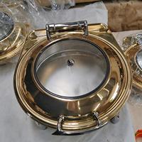 Chauffe-plats de buffet professionnel en acier inoxydable doré et blanc, alimenté au gaz, idéal pour la restauration et les hôtels – Vente chaude