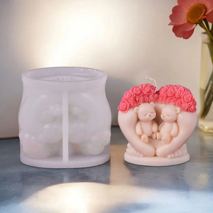 Rose Bear Scented Candle Mold Heart Shape Valentine's Day Decoration Plaster Mold <b>DIY</b> Candle Making <b>Kit</b> - Product Image 4