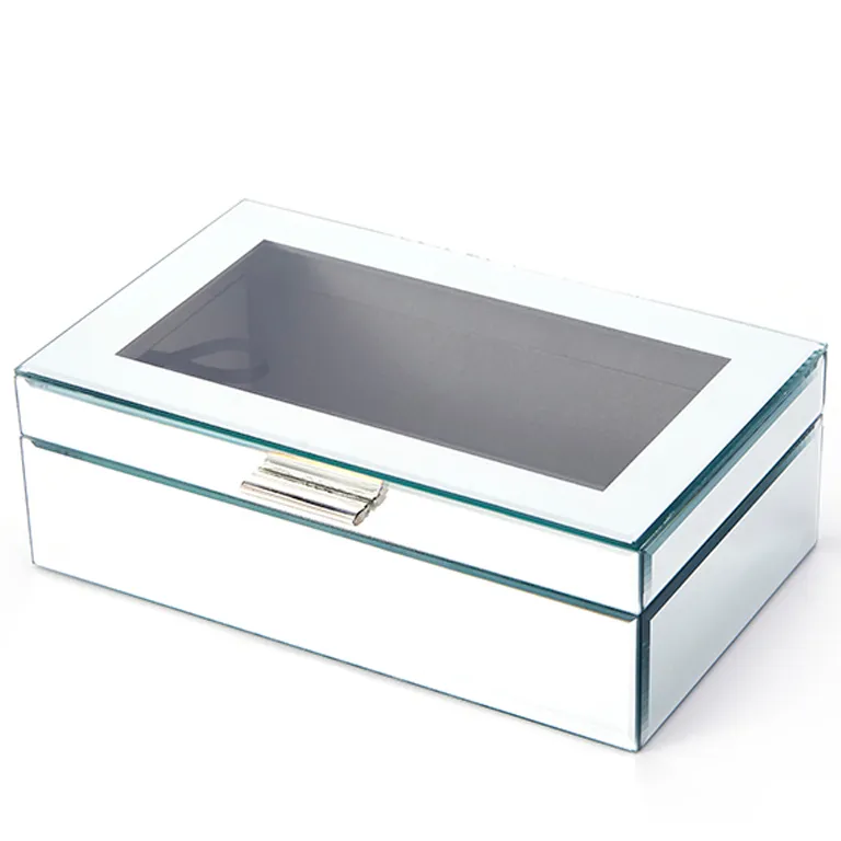 Ring Necklace Bracelet Transparent Glass Jewelry Storage Box Organizer Display Case Vintage Metal & Clear Box