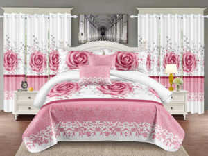 Modern 12-Piece King Size Printed Sheet Set with <strong>Matching</strong> <strong>Curtain</strong> Contemporary <strong>Bedding</strong> - Product Image 2